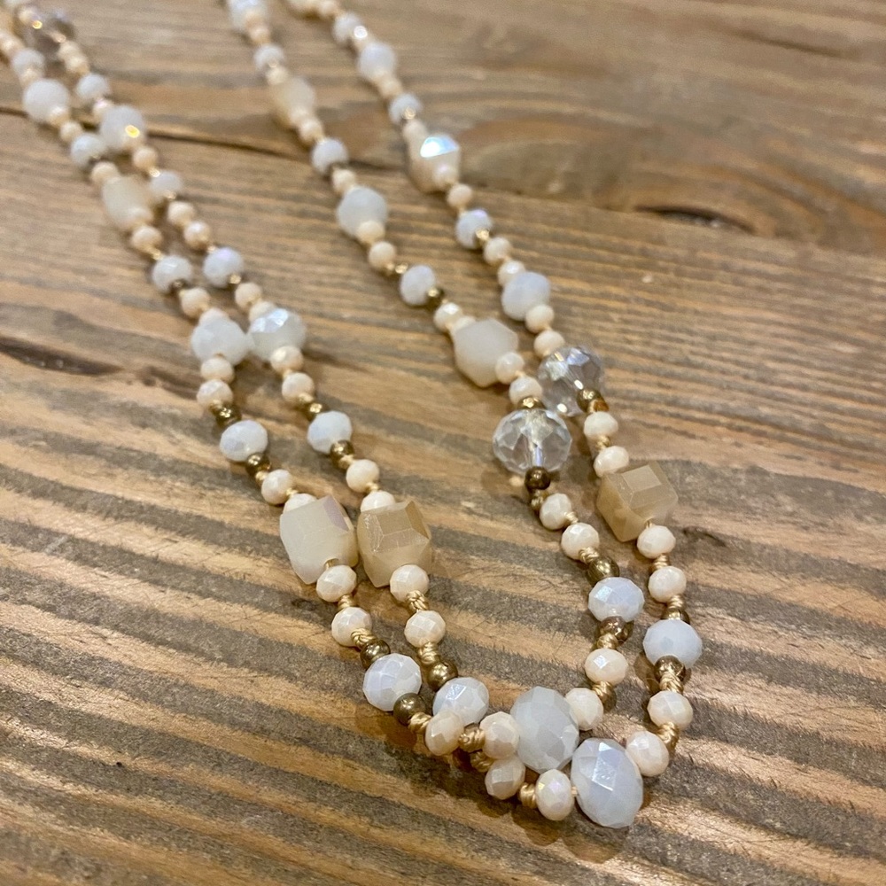 Multi-wear Layered Long Beaded Statement Necklace, Off-White